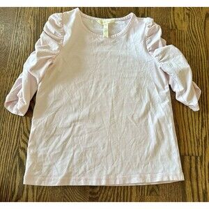 Matilda Jane Light Pink Puff Sleeve‎ Shirred Layering Shirt Size 10 Ruched Top